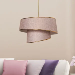 Suspension 2 cylindres biscornus Inconditus Ø32cm Tissu Rose et Métal Or | Livraison Rapide