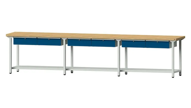 Bancs de travail ANKE table de travail exemple 105 4050 x 700 x 900 mm RAL 7035/5010 BMP 50 mm 400.519 commander à bas prix