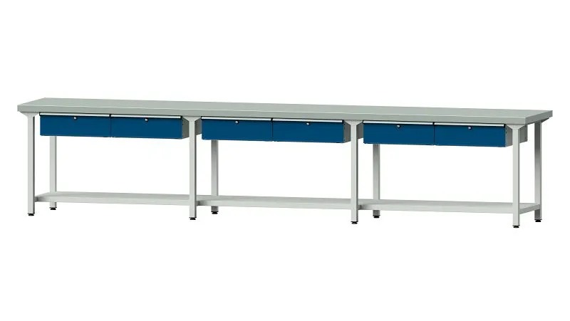 Bancs de travail ANKE table de travail exemple 105 4050 x 700 x 850 mm RAL 7035/5010 ZBP 50 mm 400.530 prendre à bas prix