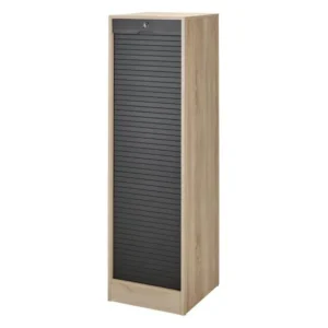 Classeur à Rideau 140 cm Largeur 41 cm - Coloris: Chêne + Rideau Noir