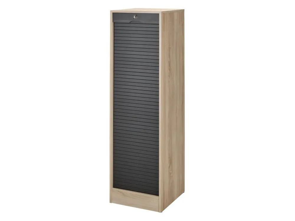 Classeur à Rideau 140 cm Largeur 41 cm - Coloris: Chêne + Rideau Noir