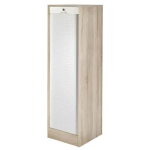 Classeur à Rideau 140 cm Largeur 41 cm - Coloris: Chêne + Rideau Blanc