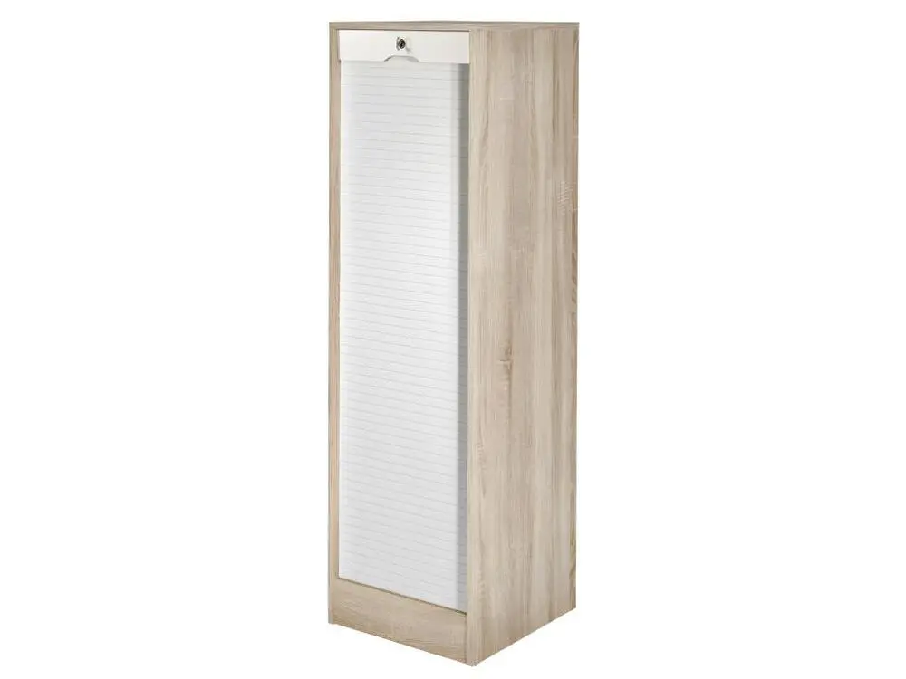 Classeur à Rideau 140 cm Largeur 41 cm - Coloris: Chêne + Rideau Blanc