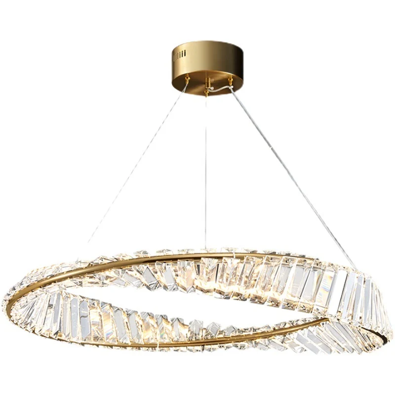 Lustre en forme d'anneau torsadé, suspension novateur en cristal LED en laiton pour salle à manger