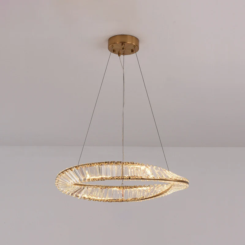 Lustre en forme d'anneau torsadé, suspension novateur en cristal LED en laiton pour salle à manger