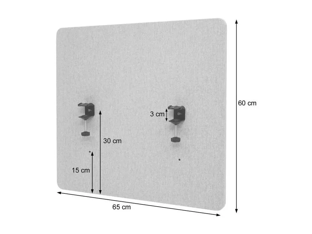 Cloison acoustique de bureau MCW-G75, 65x60cm, gris avec revêtement anti-rayures