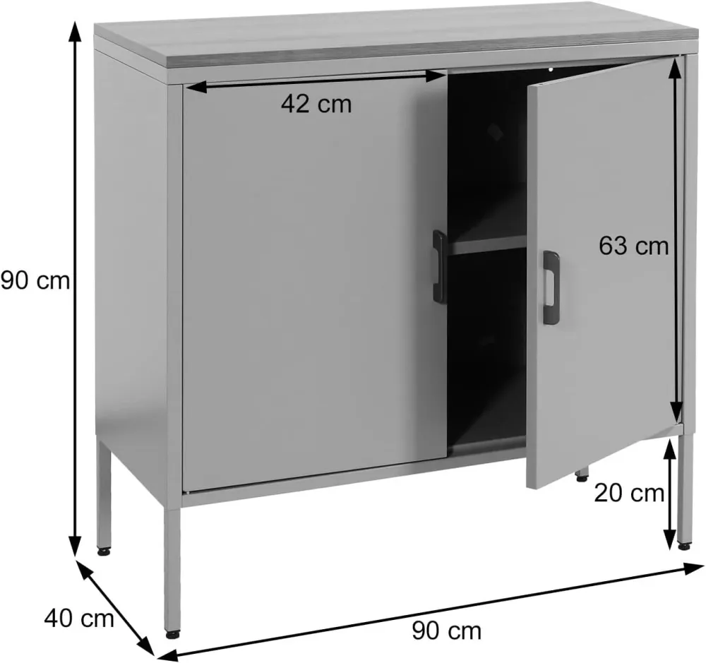 Commode meuble de rangement bureau buffet 2 portes métal 90x90x40cm mélaminé blanc plateau MDF 2 compartiments avec portes...