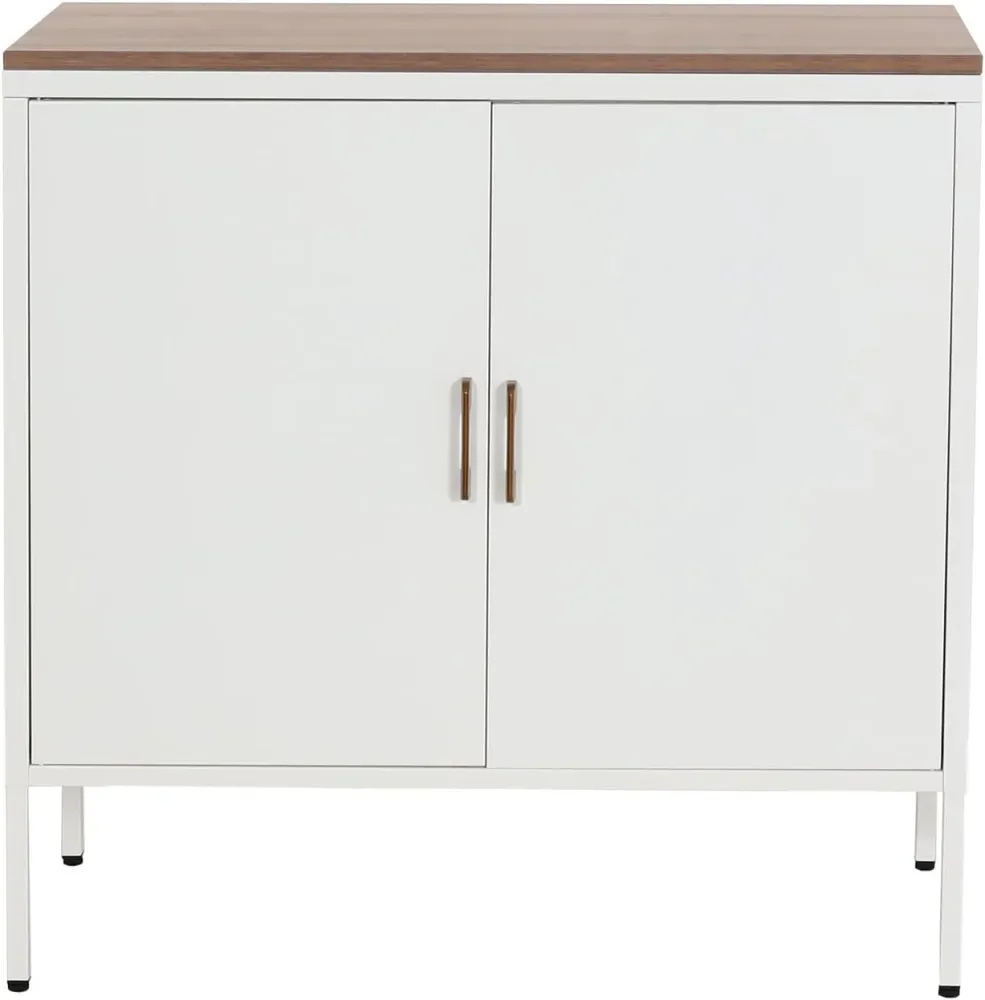 Commode meuble de rangement bureau buffet 2 portes métal 90x90x40cm mélaminé blanc plateau MDF 2 compartiments avec portes...