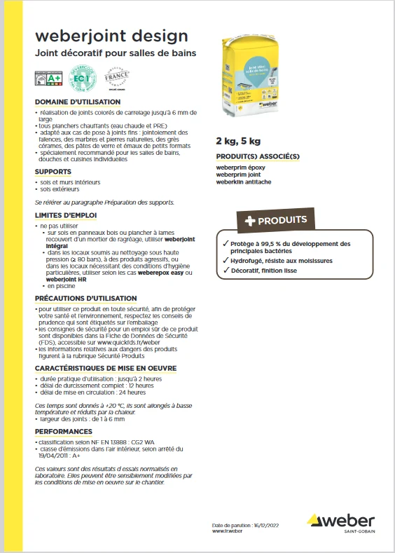 Weberjoint Mortier Décoratif Design - Blanc pur E06s - 5KG
