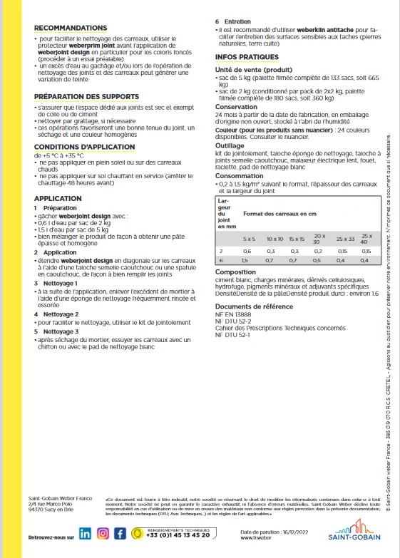 Weberjoint Mortier Décoratif Design - Blanc pur E06s - 5KG