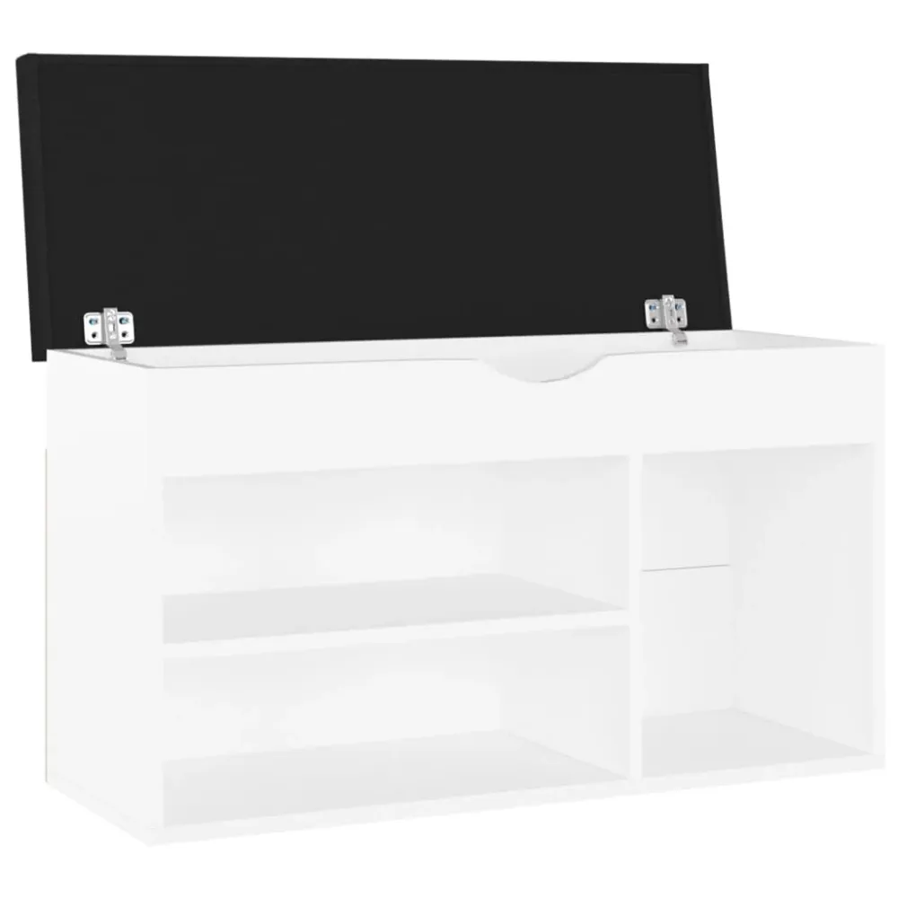 Banc à chaussures bottes commode étagère meuble entrée rangement avec coussin bois d'ingénierie blanc 02_0022867