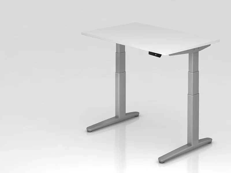 Bureau assis-debout électrique Hammerbacher 120x80cm blanc/argent forme rectangulaire VXBHM12/W/SS commander à bas prix