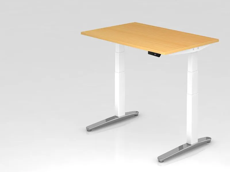 Bureau assis-debout électrique Hammerbacher 120x80cm hêtre/blanc poli forme rectangulaire VXBHM12/6/WC magasiner à bas prix