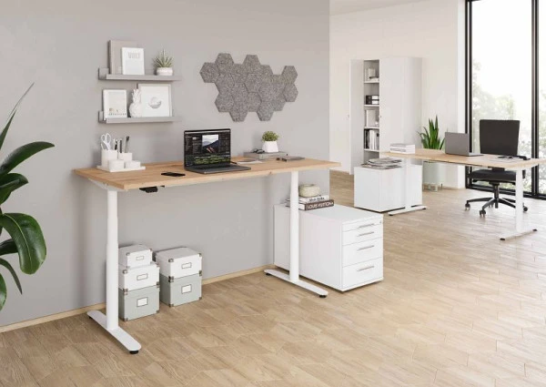 Bureau assis-debout électrique Hammerbacher 160x80cm chêne noueux/blanc VXDLR16/R/W acquérir à bas prix