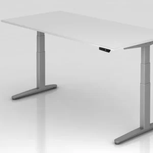 Bureau assis-debout électrique Hammerbacher 200x100cm blanc/argent forme rectangulaire VXBHM2E/W/SS choisir à bas prix