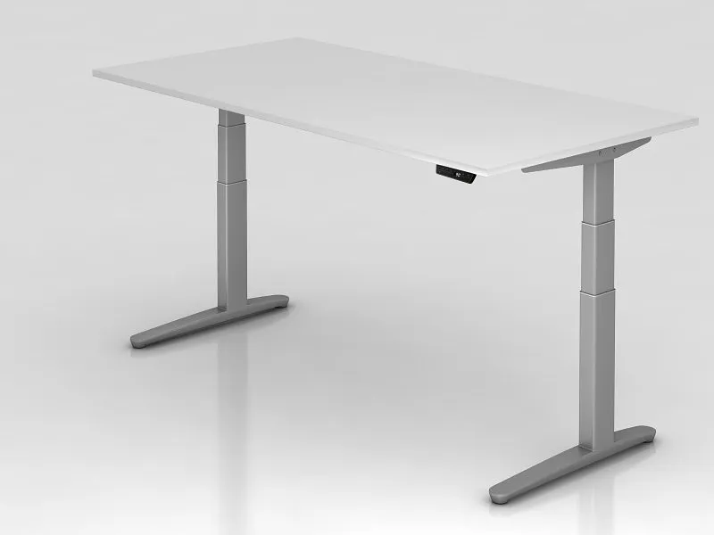 Bureau assis-debout électrique Hammerbacher 200x100cm blanc/argent forme rectangulaire VXBHM2E/W/SS choisir à bas prix