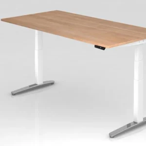Bureau assis-debout électrique Hammerbacher 200x100cm noyer/blanc poli forme rectangulaire VXBHM2E/N/WC choisir à bas prix...
