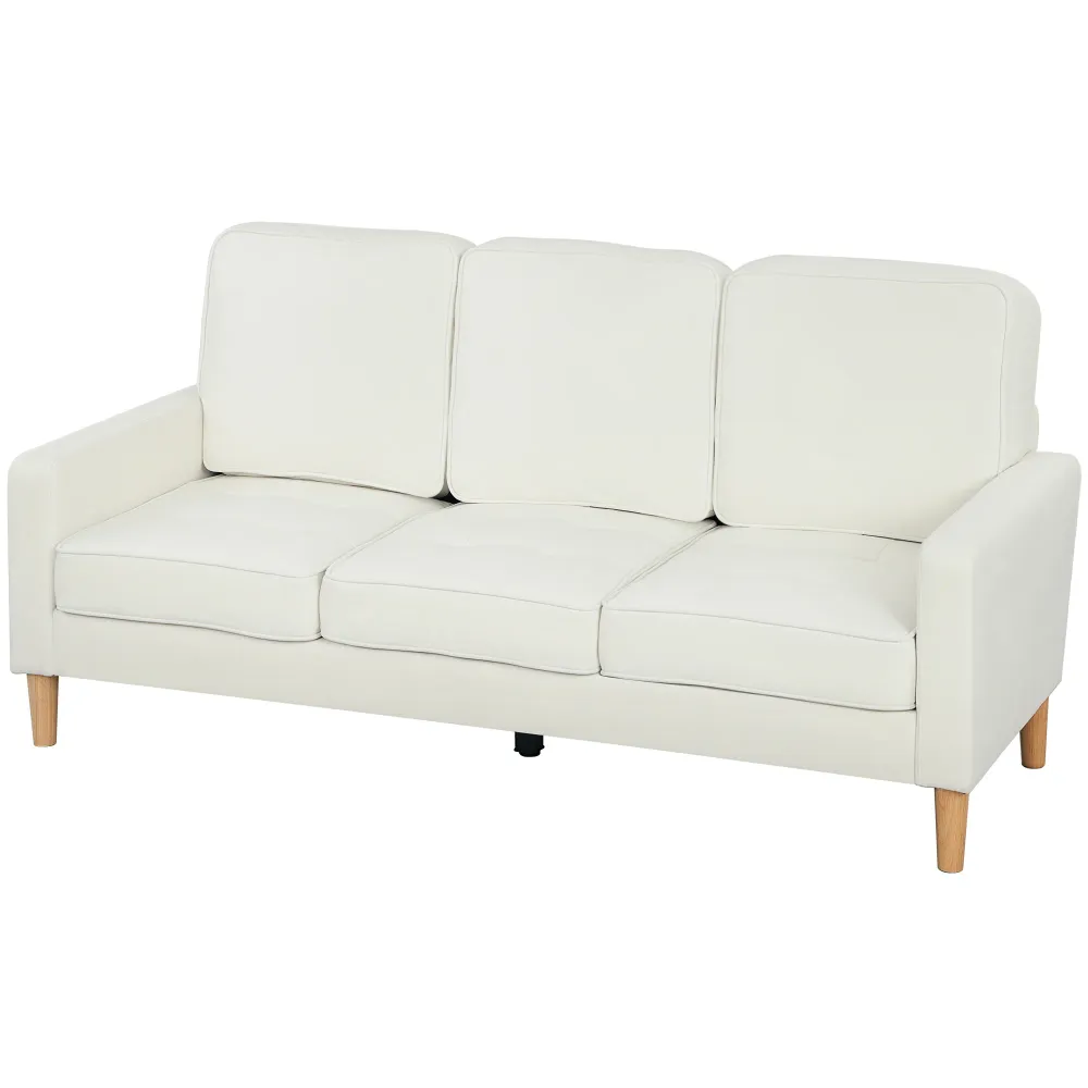 Canapé 3 places en velours, 185 cm, design moderne, canapé avec coussins compact, pieds en bois d'hévé et assise capitonné...