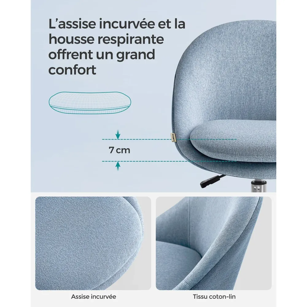 Chaise de bureau fauteuil pivotant siège confort rembourrage en mousse réglable en hauteur pour bureau chambre salle de ré...