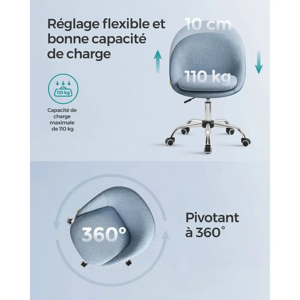 Chaise de bureau fauteuil pivotant siège confort rembourrage en mousse réglable en hauteur pour bureau chambre salle de ré...