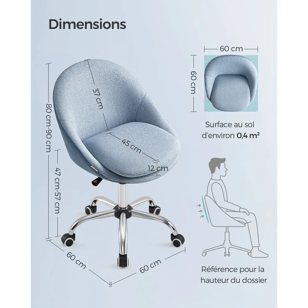 Chaise de bureau fauteuil pivotant siège confort rembourrage en mousse réglable en hauteur pour bureau chambre salle de ré...