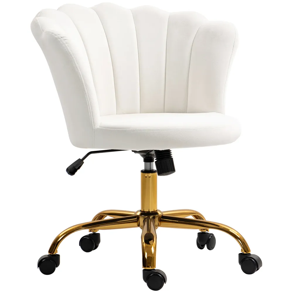 Chaise bureau en velours, chaise coiffeuse avec dossier en pétale, hauteur réglable, fonction bascule, assise rembourrée e...