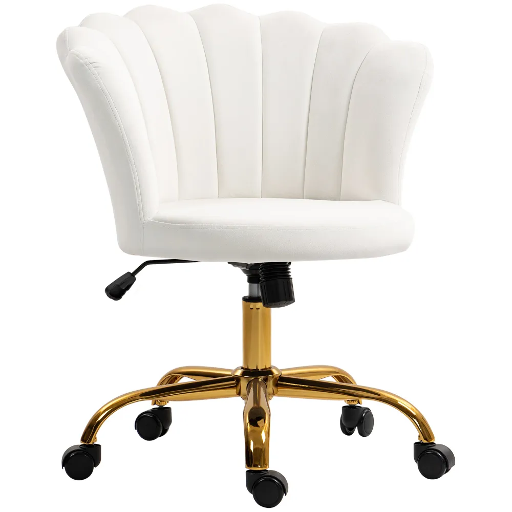 Chaise bureau en velours, chaise coiffeuse avec dossier en pétale, hauteur réglable, fonction bascule, assise rembourrée e...