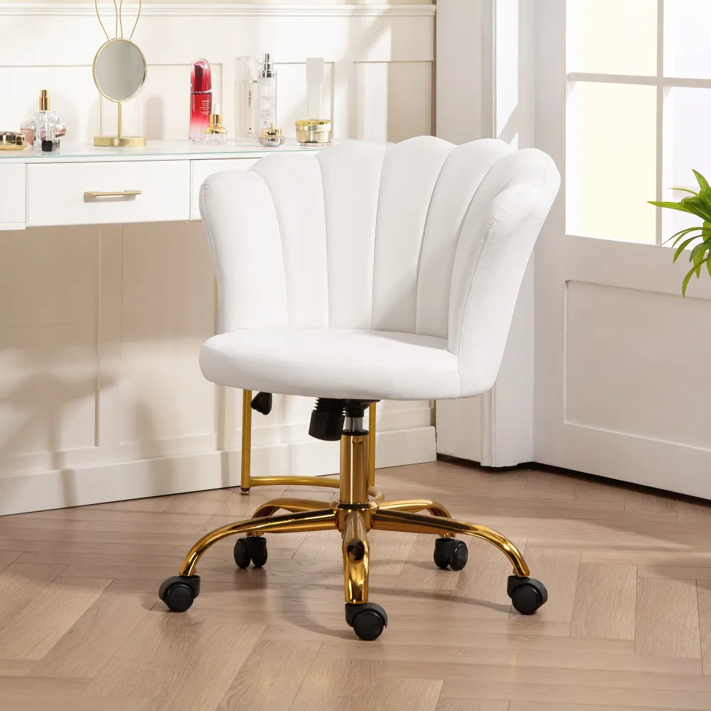 Chaise bureau en velours, chaise coiffeuse avec dossier en pétale, hauteur réglable, fonction bascule, assise rembourrée e...