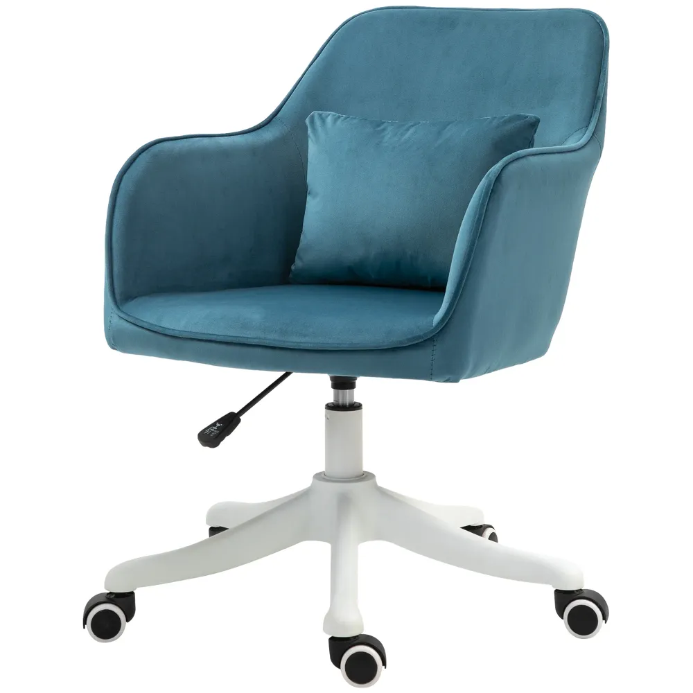 Chaise de bureau velours fauteuil bureau massant coussin lombaire intégré hauteur réglable pivotante 360° bleu avec systèm...