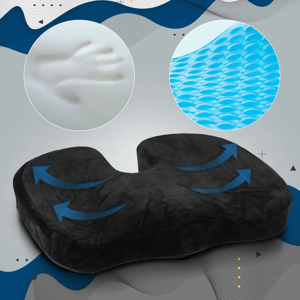 Coussin d’assise ergonomique noir 46 × 36 × 7 cm gel rafraîchissant housse lavable 110 kg 10_0008935 compatible avec la pl...