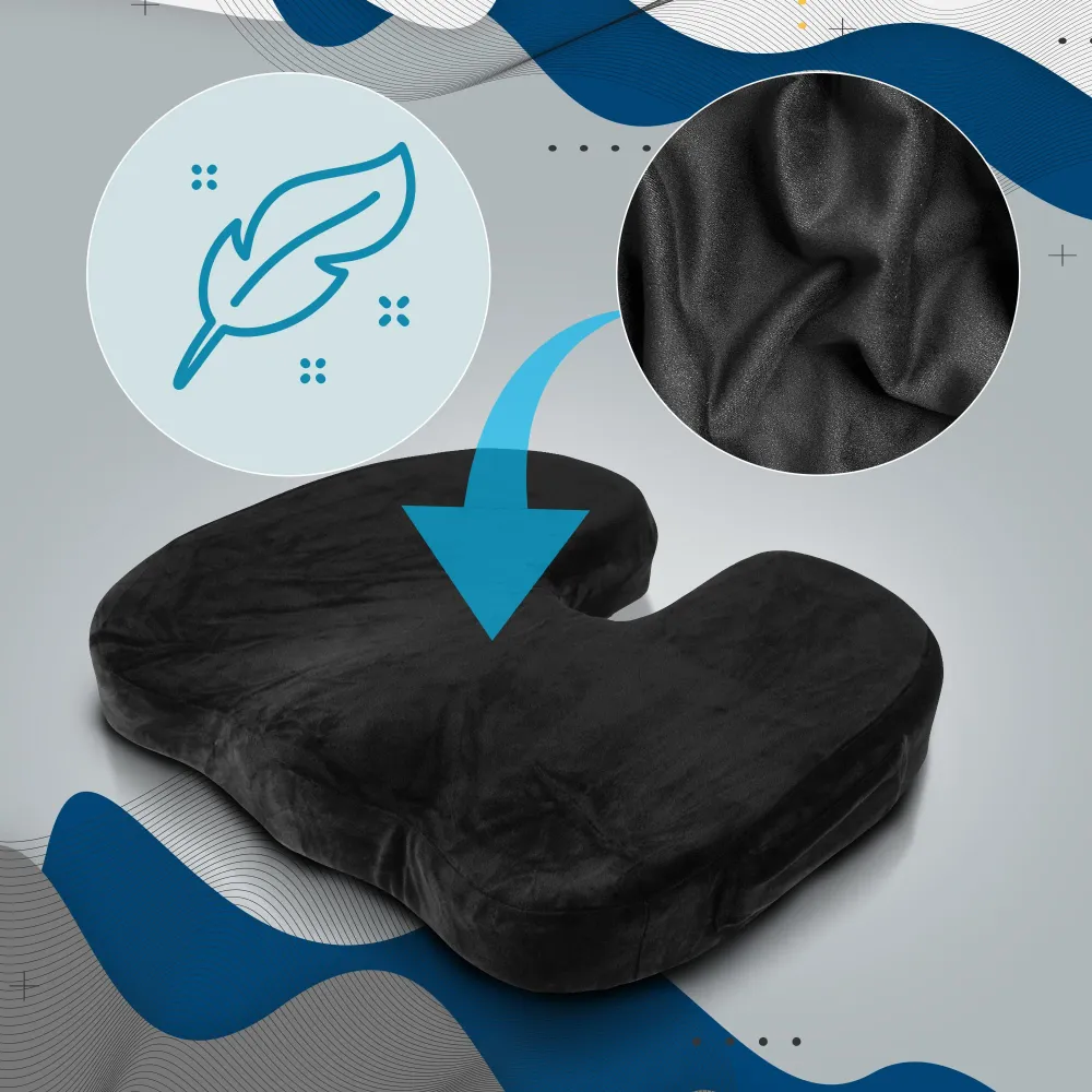 Coussin d’assise ergonomique noir 46 × 36 × 7 cm gel rafraîchissant housse lavable 110 kg 10_0008935 compatible avec la pl...