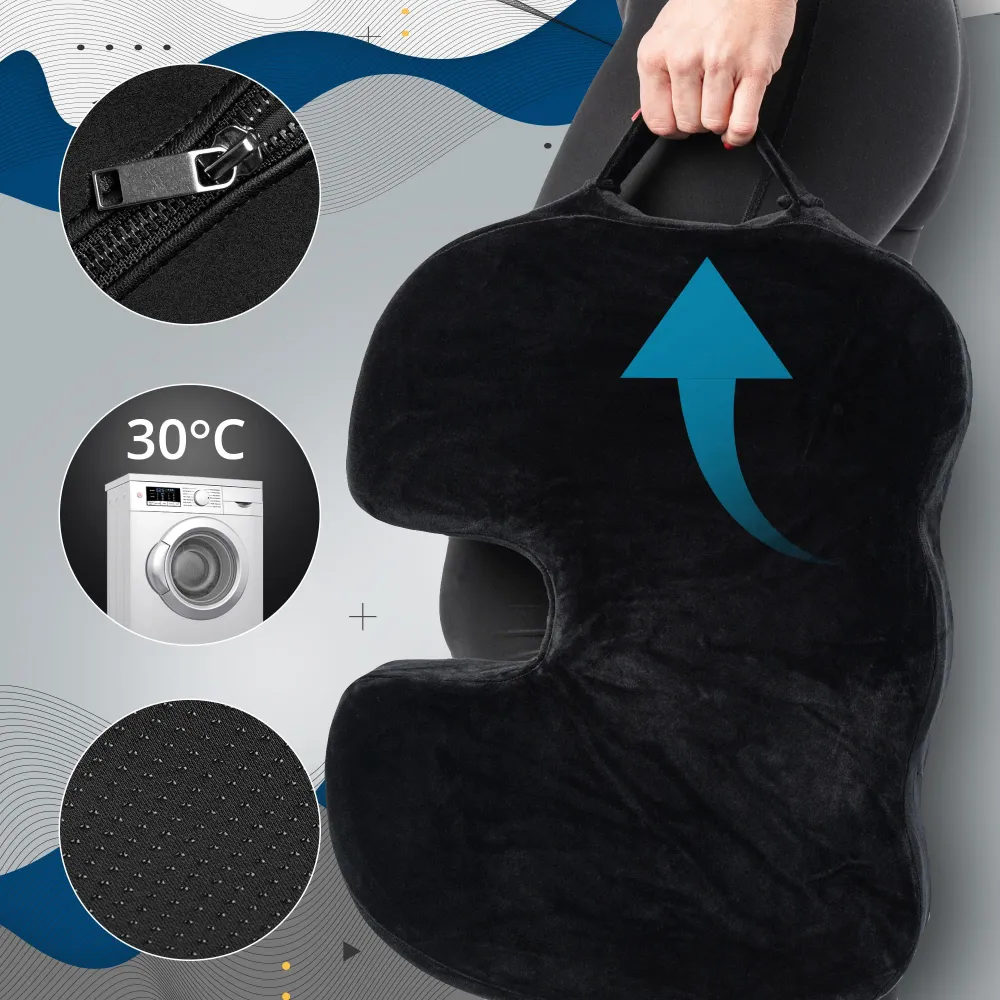 Coussin d’assise ergonomique noir 46 × 36 × 7 cm gel rafraîchissant housse lavable 110 kg 10_0008935 compatible avec la pl...