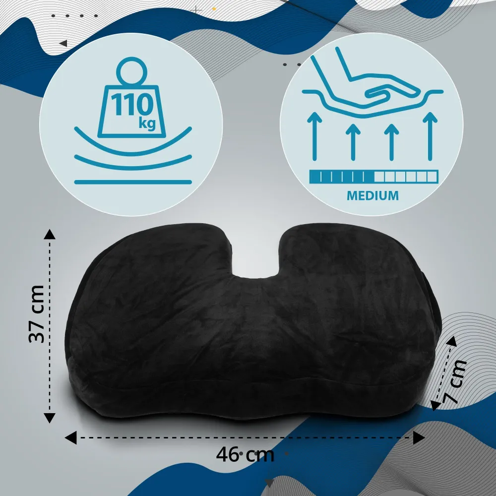 Coussin d’assise ergonomique noir 46 × 36 × 7 cm gel rafraîchissant housse lavable 110 kg 10_0008935 compatible avec la pl...