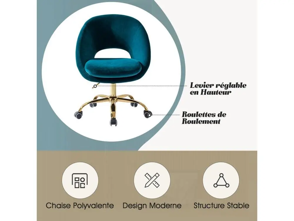 Coussin ergonomique pour Chaise de bureau-Velours-Confortable Siège Ergonomique d'Ordinateur Réglable en Hauteur&...