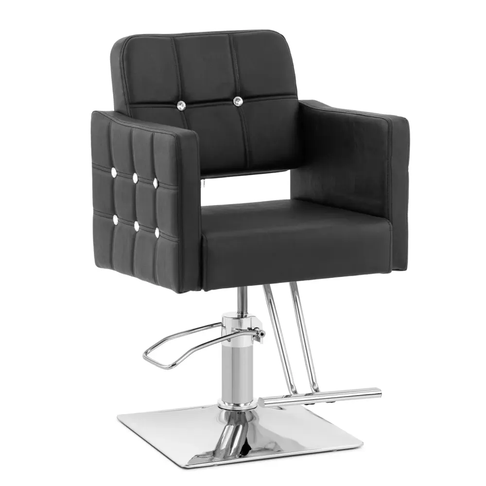 Fauteuil de coiffeur professionnel avec repose-pieds hauteur d'assise 45-55 cm 150 kg acier inoxydable PU noir 14_0008959...