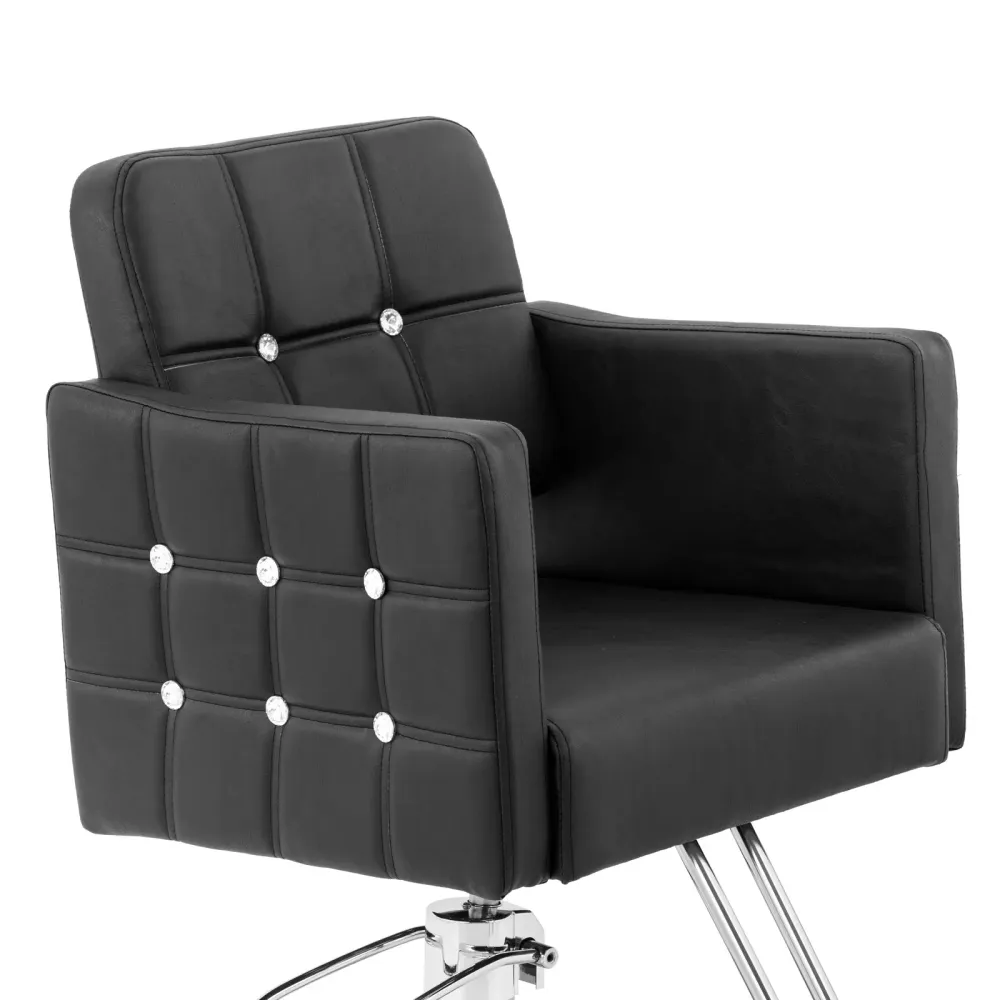 Fauteuil de coiffeur professionnel avec repose-pieds hauteur d'assise 45-55 cm 150 kg acier inoxydable PU noir 14_0008959...