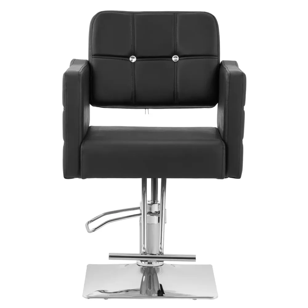 Fauteuil de coiffeur professionnel avec repose-pieds hauteur d'assise 45-55 cm 150 kg acier inoxydable PU noir 14_0008959...