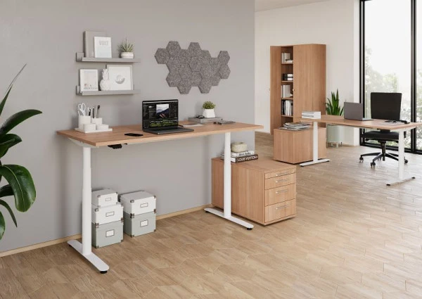 Hammerbacher bureau assis-debout électrique 160x80cm noyer/blanc VXDLR16/N/W magasiner à bas prix avec système de clipsage