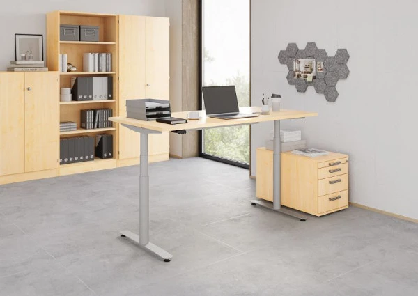 Hammerbacher bureau assis-debout électrique 160x80cm érable/argent VXDLR16/3/S prendre à bas prix