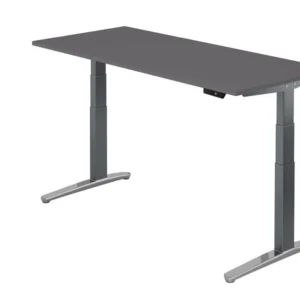 Hammerbacher bureau assis-debout électrique 180x80cm graphite/graphite aluminium poli forme rectangulaire VXBHM19/G/GC mag...
