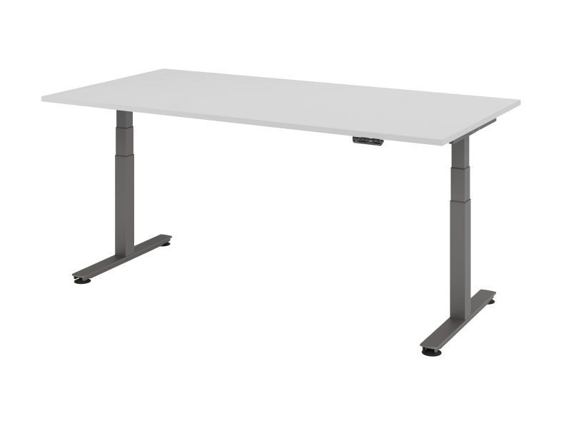 Hammerbacher bureau assis-debout électrique 200x100cm gris VXDSM2E/5/G commander à bas prix avec compartiments intégrés