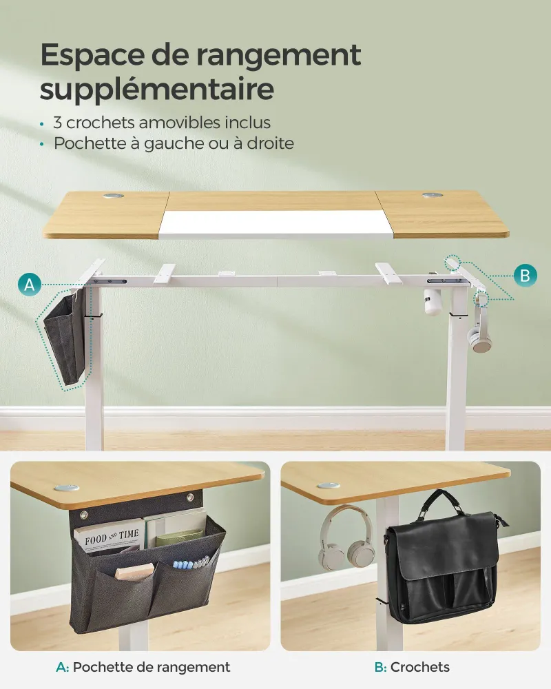 Kit d'assemblage pour Bureau assis debout électrique 70 x 160 x (72-120) cm table réglable en hauteur mémoire 4 hauteurs p...