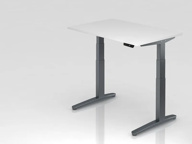 Équipement de Bureau Ergonomique Bureau assis-debout électrique Hammerbacher 120x80cm blanc/graphite forme rectangulaire V...