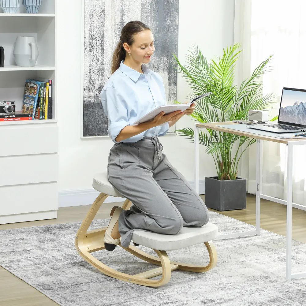 Siège assis genoux, siège ergonomique en bois à bascule, chaise à genoux pour bureau à domicile, améliorer la posture, mau...