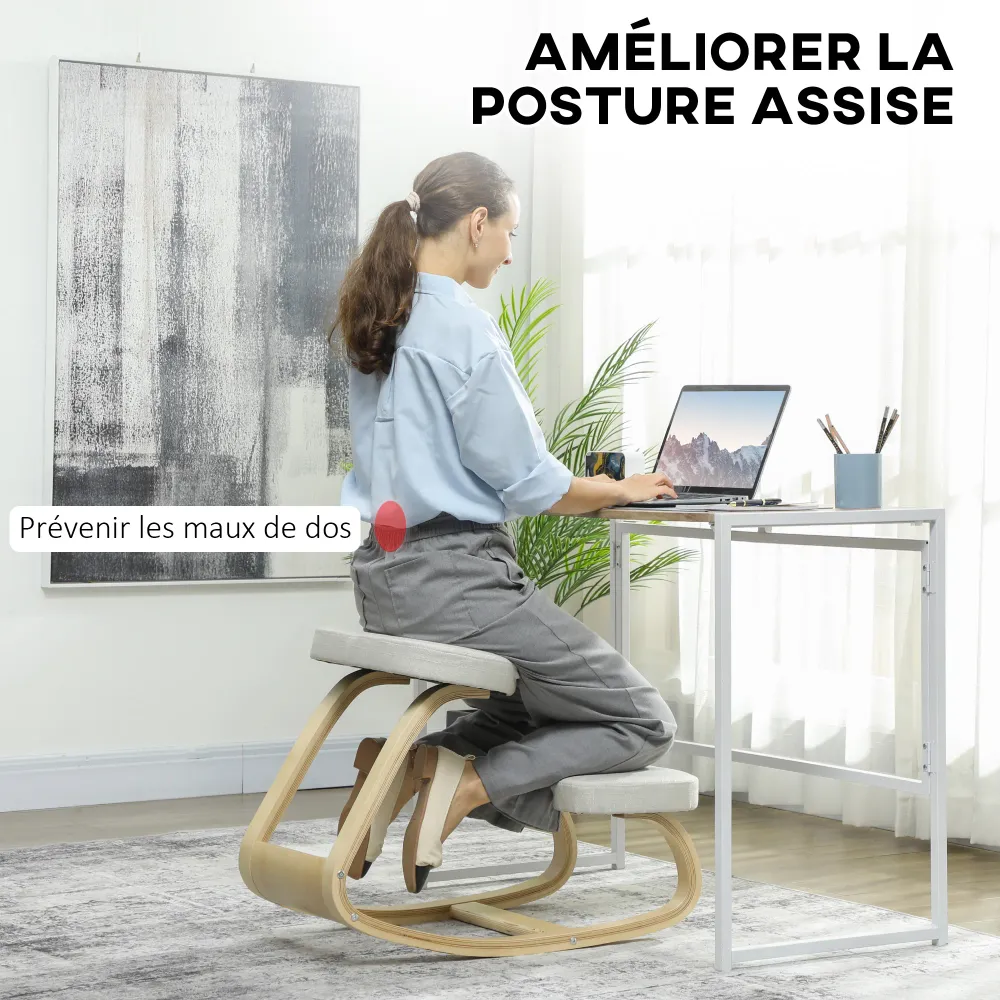 Siège assis genoux, siège ergonomique en bois à bascule, chaise à genoux pour bureau à domicile, améliorer la posture, mau...
