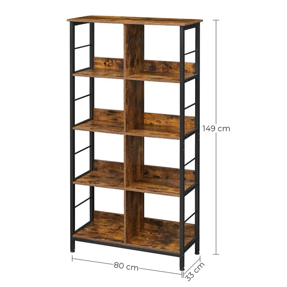 Bibliothèque 8 compartiments étagère livres meuble de rangement ouvert pour bureau salon chambre 80 x 33 x 149 cm style in...