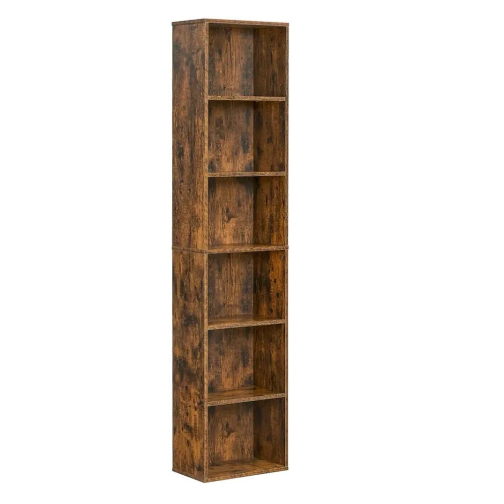 Bibliothèque étagère de rangement 6 niveaux meuble cube pour salon bureau chambre style scandinave 40 x 24 x 1785 cm marro...