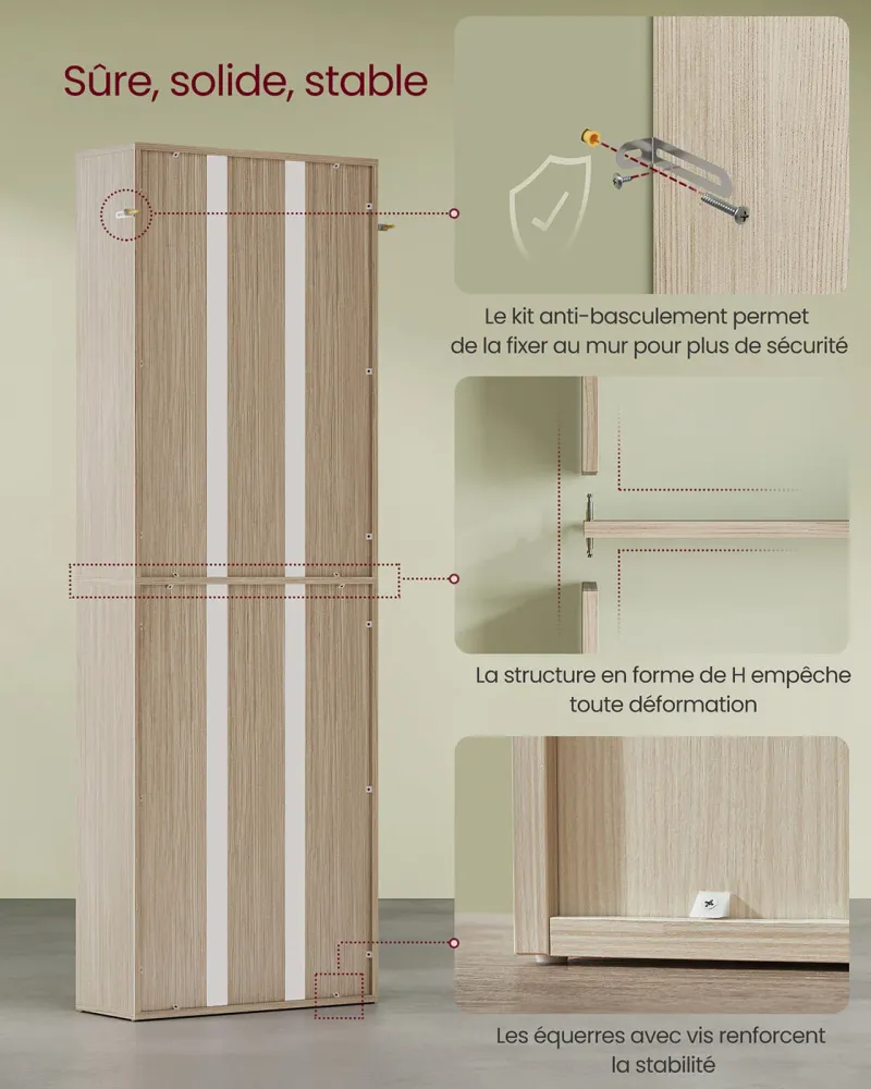 Bibliothèque étagère de rangement 6 niveaux meuble cube pour salon bureau chambre style scandinave 40 x 24 x 1785 cm natur...