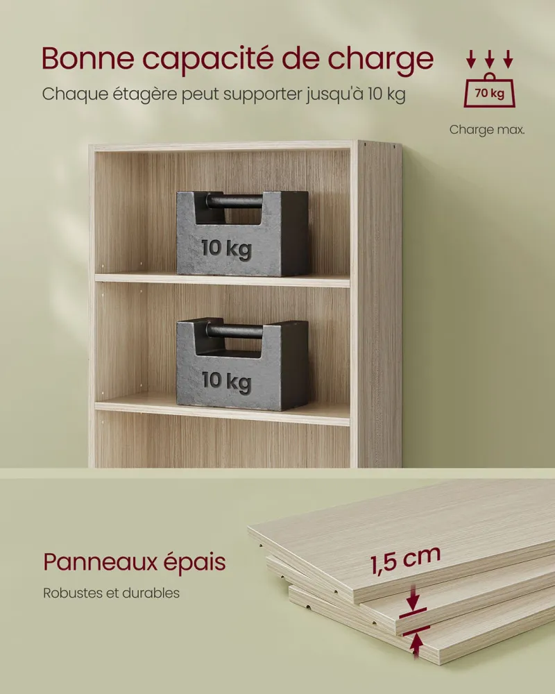 Bibliothèque étagère de rangement 6 niveaux meuble cube pour salon bureau chambre style scandinave 40 x 24 x 1785 cm natur...