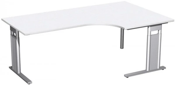 Bureau PC geramöbel droit réglable en hauteur couvre-pied en C en option 2000x1200x680-820 blanc/argent N-647321-WS magasi...